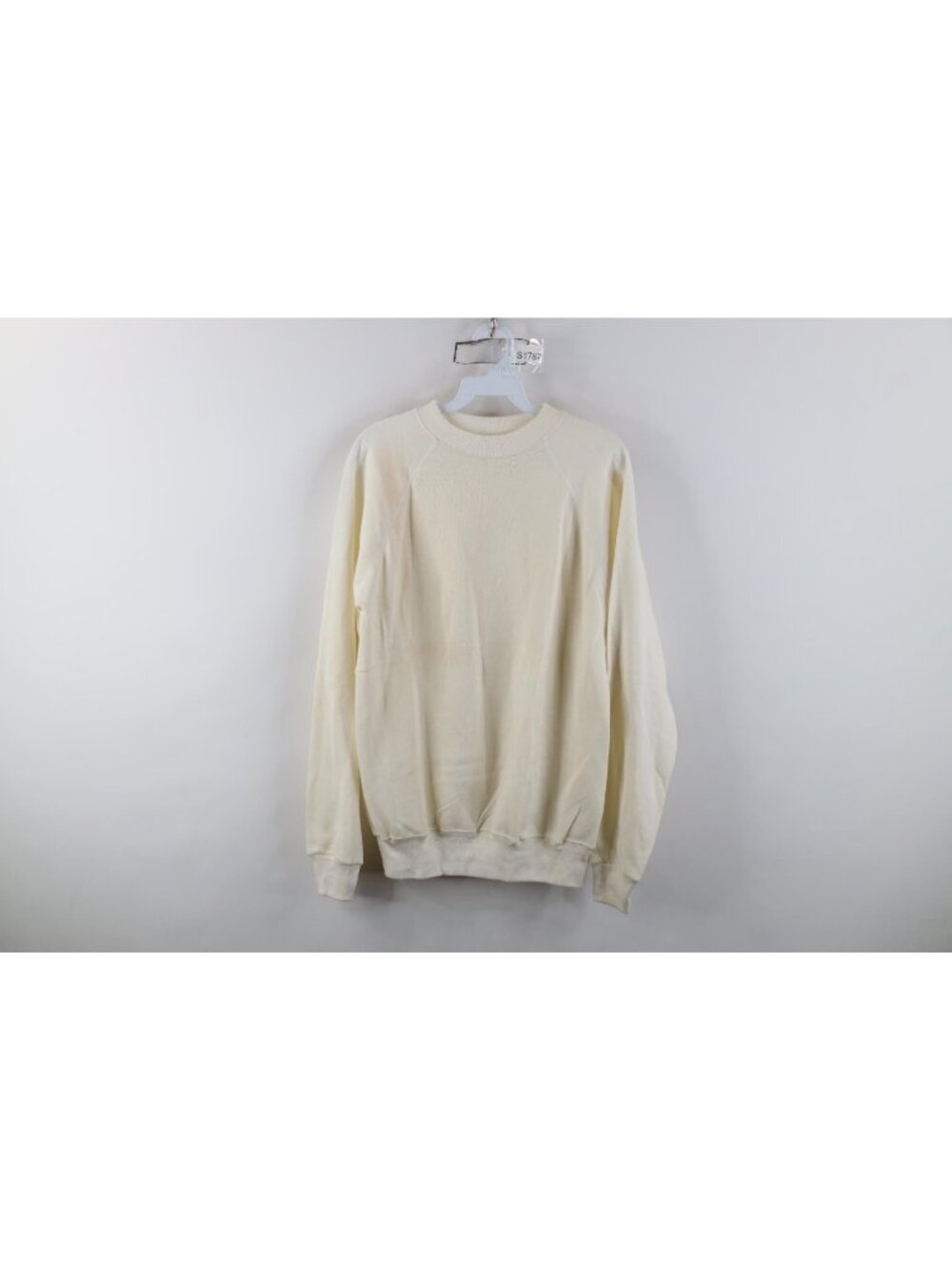 Deadstock Vintage 80s Hanes Mens Medium Blank Raglan Crewneck Sweatshirt Cream